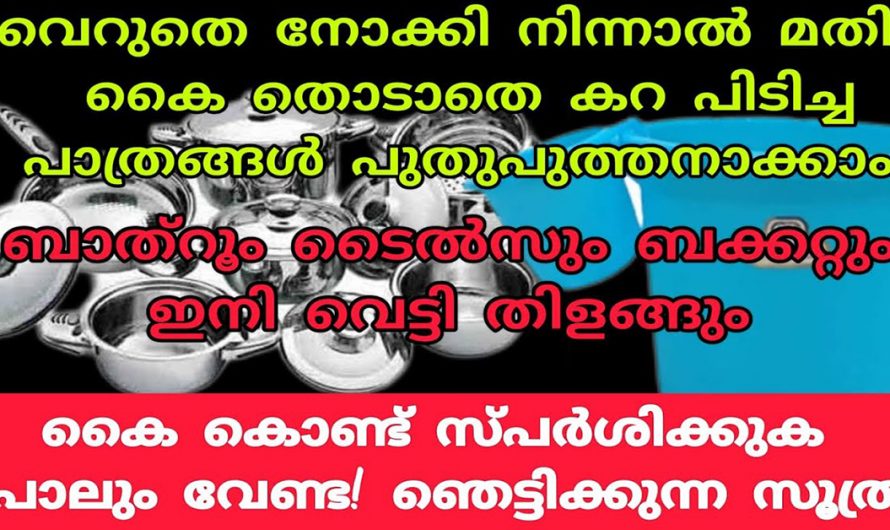 കൈകൊണ്ട് സ്പർശിക്കാതെ പാത്രത്തിലെ എത്ര വലിയ കറകളെയും നീക്കാം. കണ്ടു നോക്കൂ…| Tiles will glow tips